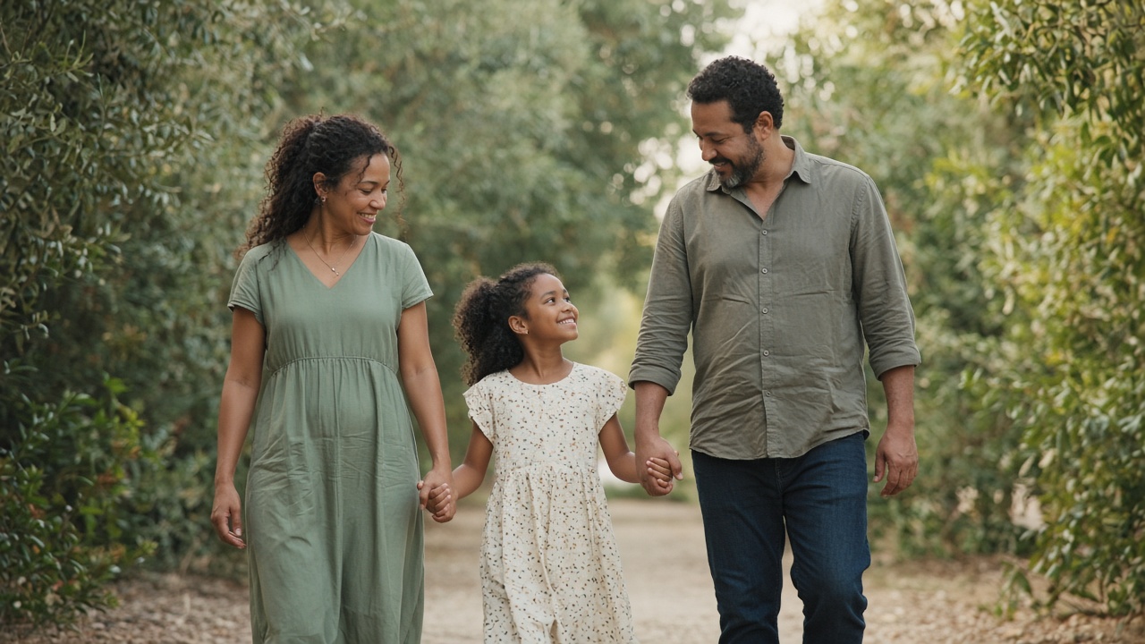 Família unida com proteção e amparo